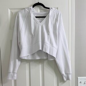 Cropped White V-Neck Hoodie